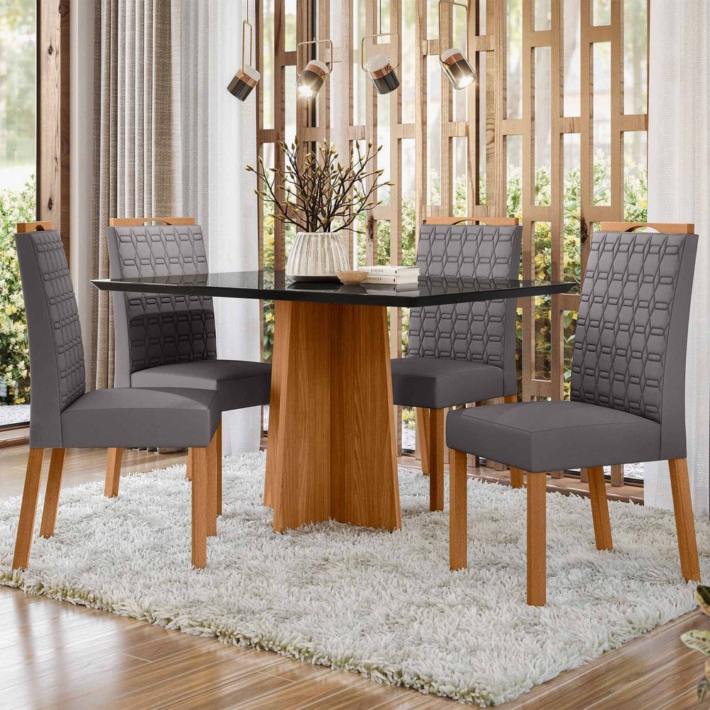 Conjunto Sala de Jantar Mesa Anitta 1,35m com 4 Cadeiras Mariah Ypê/Preto/Ja02 - New Ceval