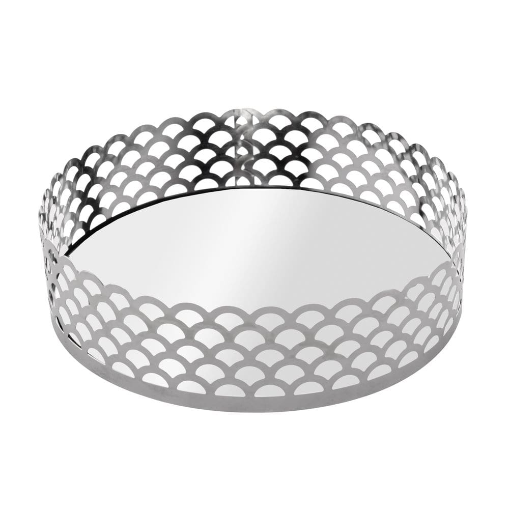 Bandeja Metal Espelhada Decoração Redonda Prateada Arles 18,5cm - Lyor