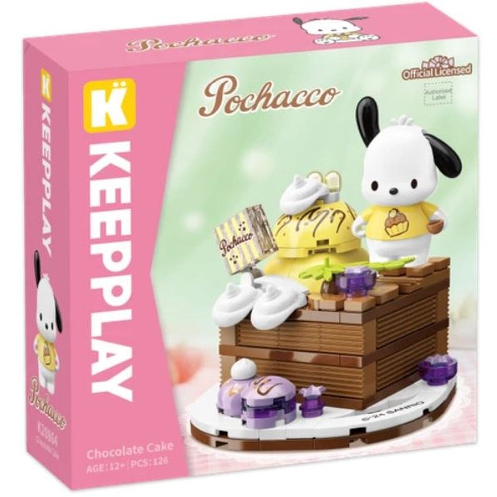 Bloco de Montar Keepplay Bolo de Chocolate Pochaccco Hello Kitty e Amigos