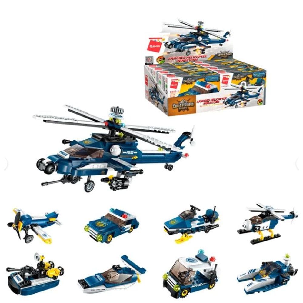 Bloco de Montar Qman Kit 8 caixas Set Combat Zones Series Policial