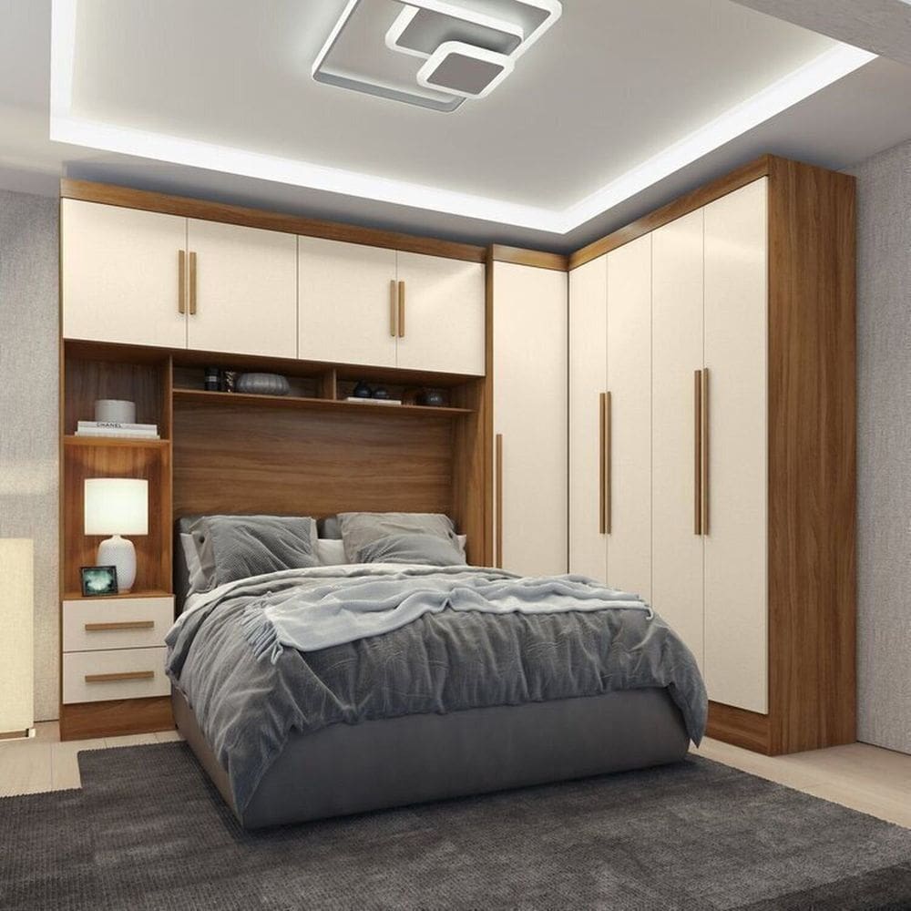 Guarda-roupa Modulado Casal 3 Peças 5 Portas 5 Gavetas com Maleiro Smart Plus Cinamomo/Off White