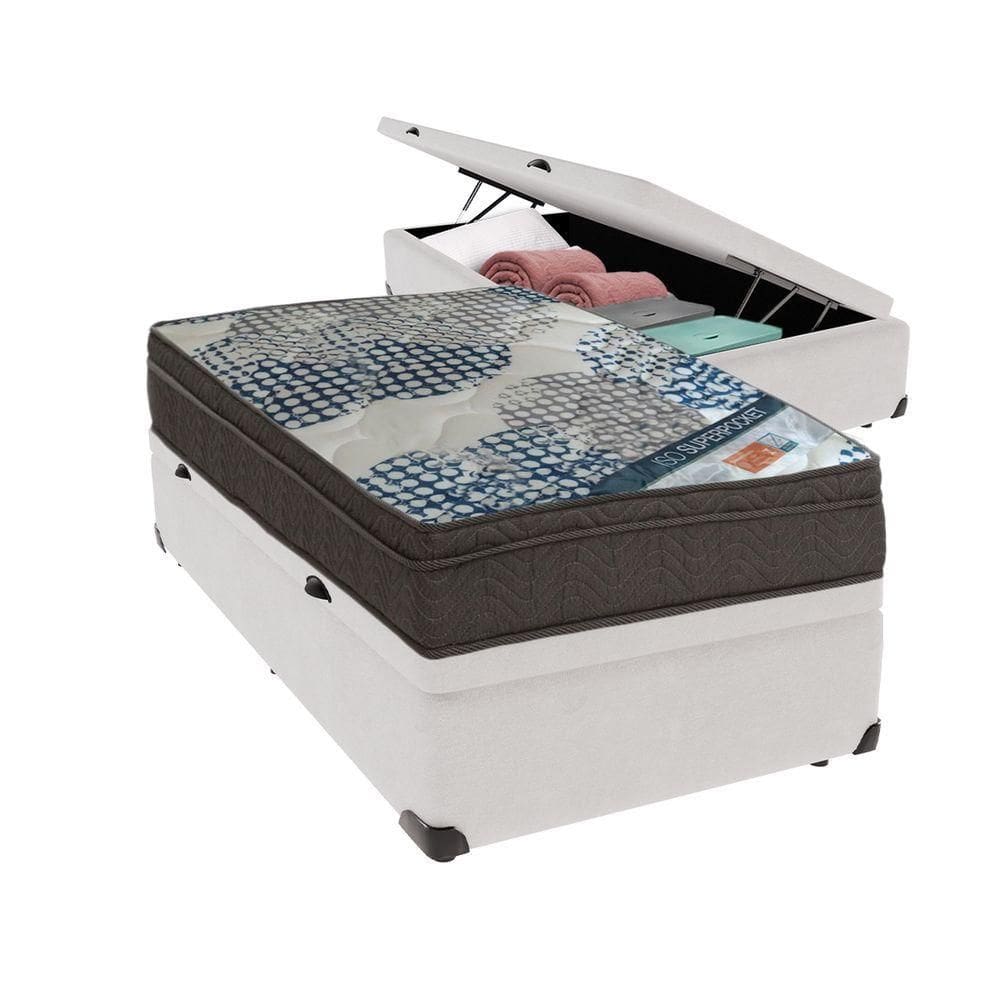 Conjunto Solteiro Colchão Iso Molas Ensacadas Ortobom E Base Baú Branco