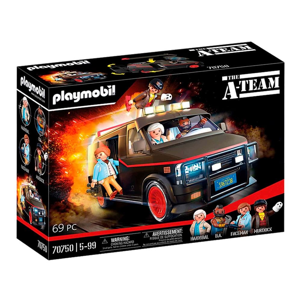 Van Toy Playmobil A-Team com porta deslizante, área de carga e ferramentas