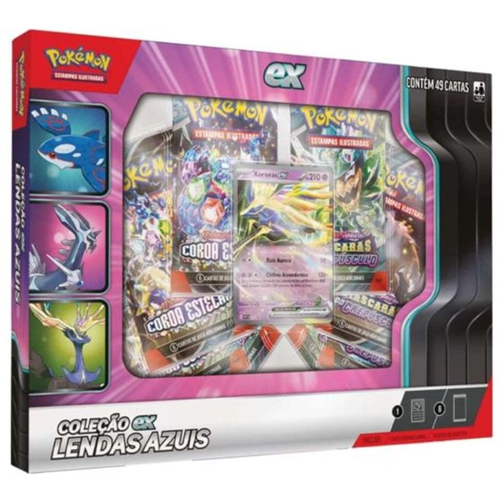 Carta Pokemon Box Com 49 Cartas Lendas Azuis Xerneas EX Copag 100-10152