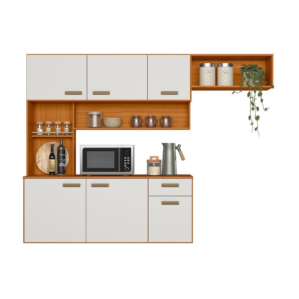 Cozinha Suspensa Com Balcão 180cm Manu Freijo Uv Off Acetinado - SSX Multicoisas