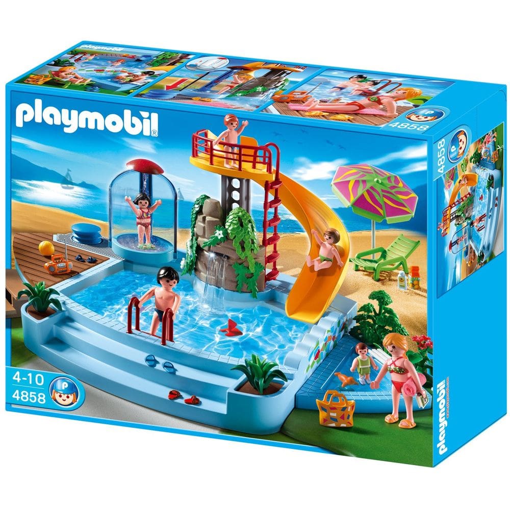 Conjunto de construção Playmobil 4858 Pool com escorregador