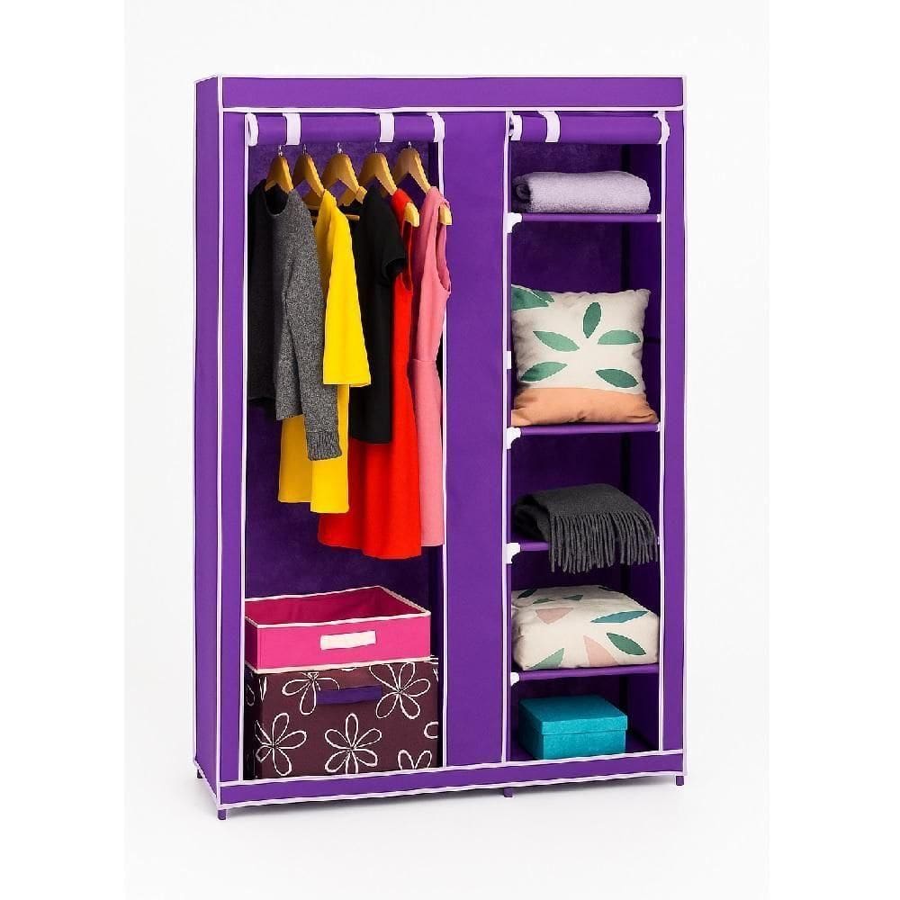 Guarda Roupa Compacto Cabideiro Duplo Arara Prateleiras Sapateira Organizador Camping Quarto Closet Roxo