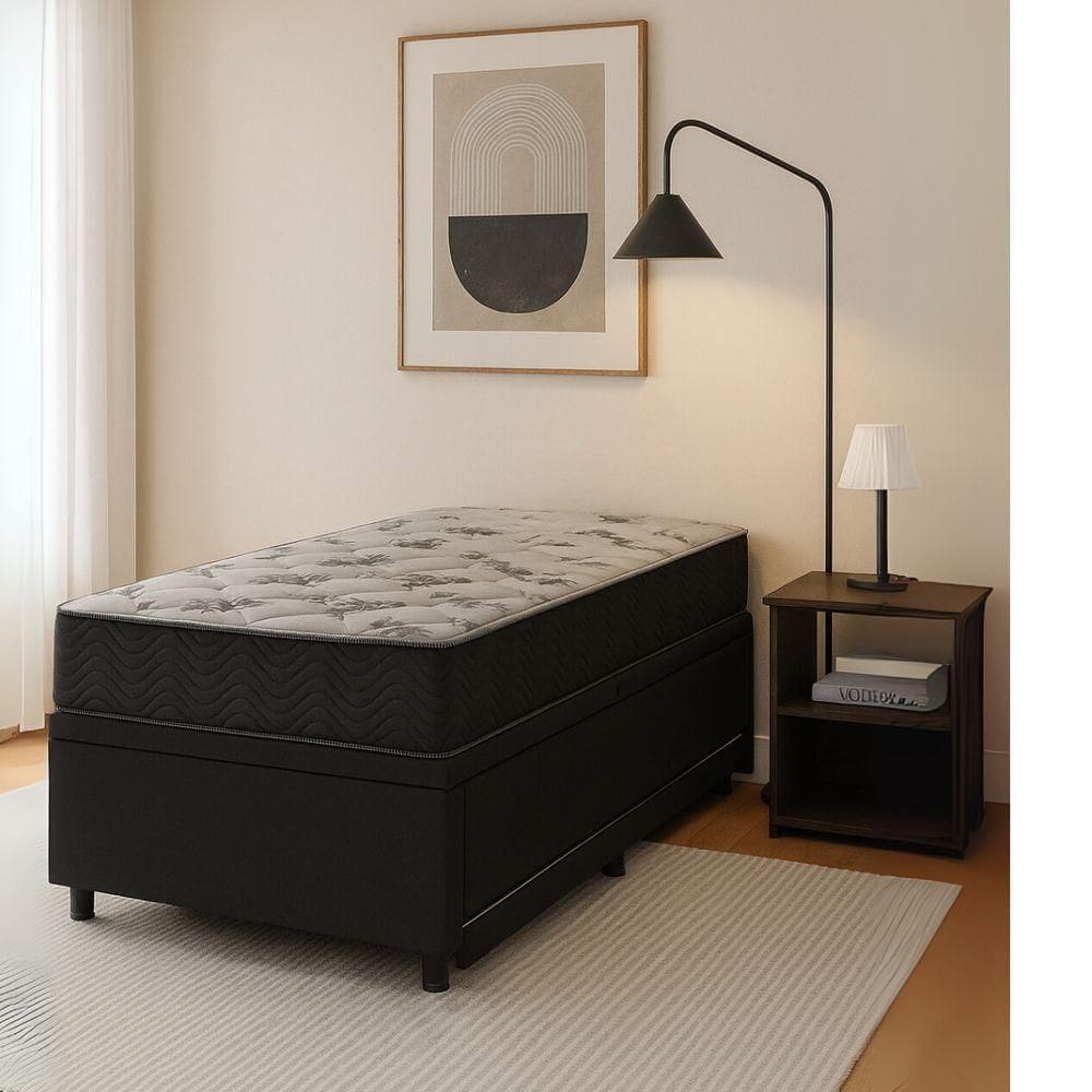 Base Cama Box Solteiro Com Baú E Cama Auxiliar Preto