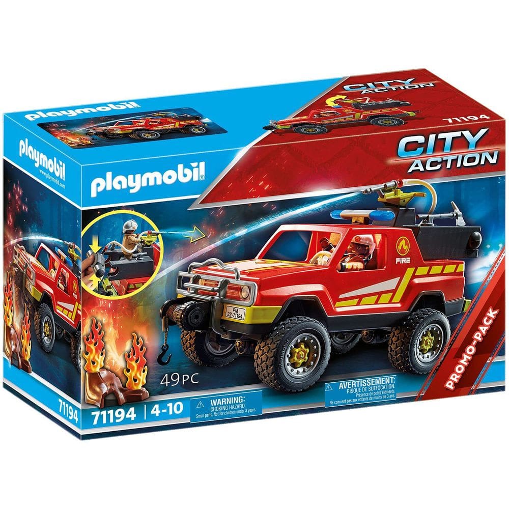 Caminhão de resgate de bombeiros Playmobil com bomba manual, guincho e boneco