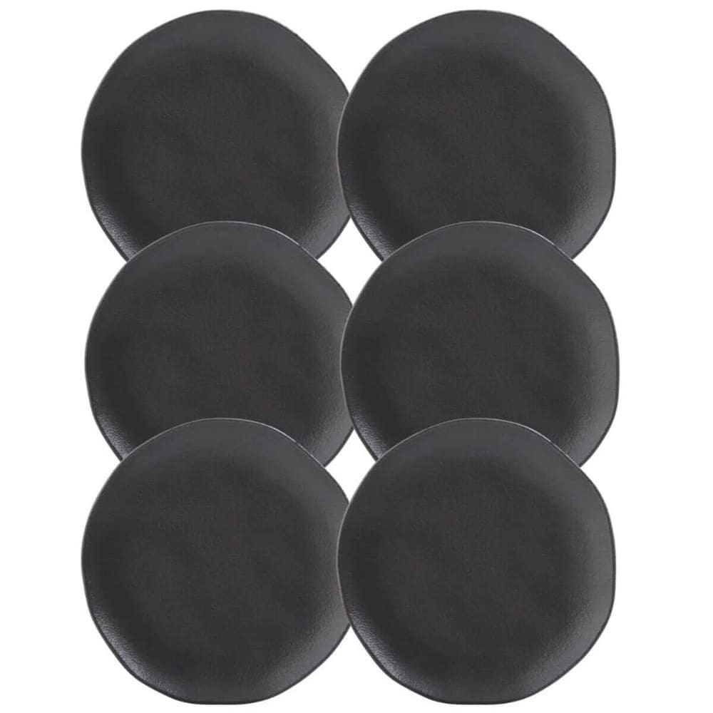 Kit 6 Pratos Orgânicos 19cm Preto de Cerâmica Stoneware Sushi Sashimi Porto Brasil