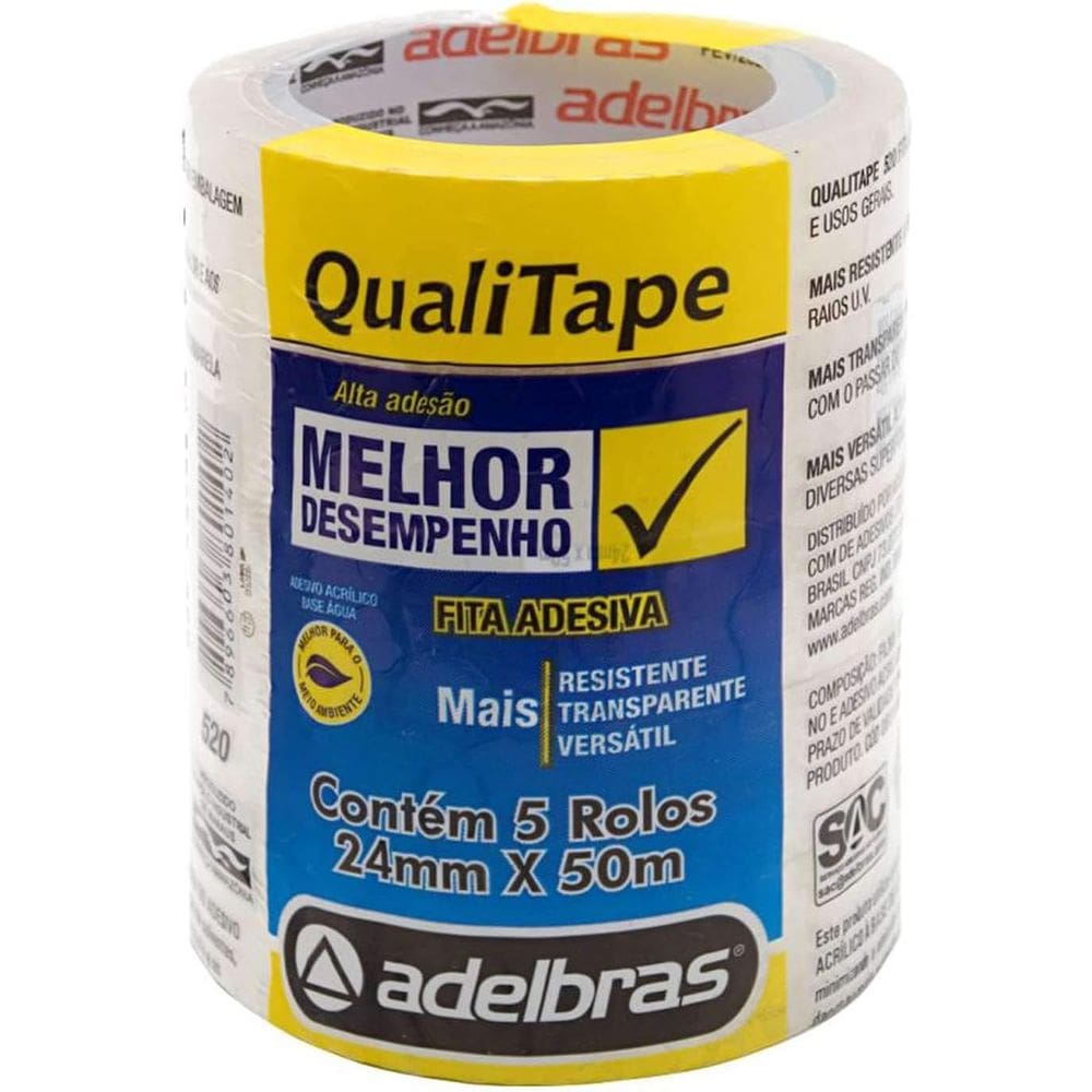 Fita para Empacotamento,24mm X 50mts - Adelbras 0811000017, Transparente, Pacote de 5