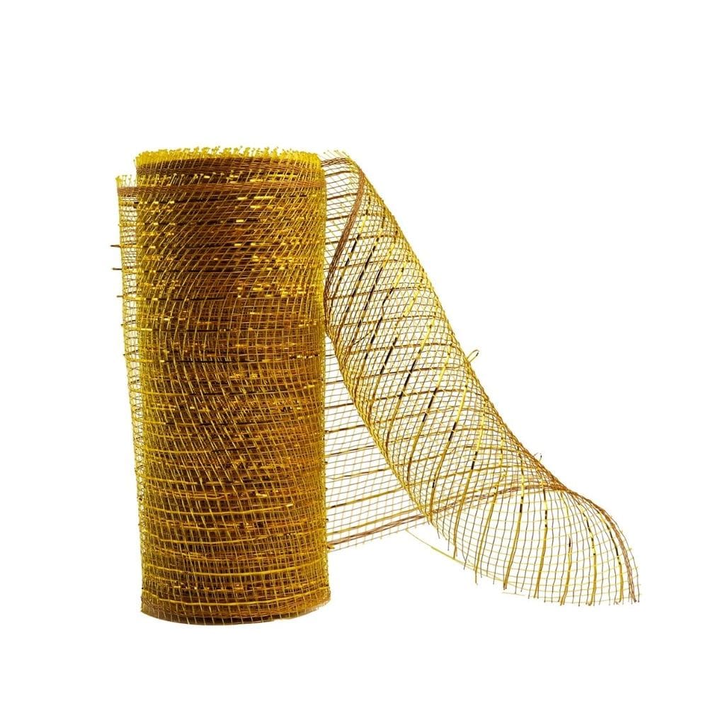 Tela Decorativa Fita Malha Tule Dourado Natal 15cm x 5 metros - Magizi