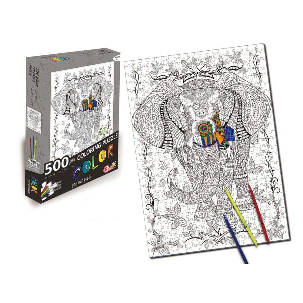 Quebra-cabeça para colorir Toynk Elephant 500 peças + 6 marcadores