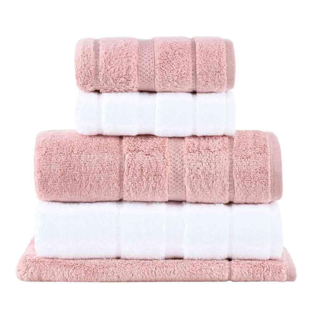 Jogo de Toalhas de Banho Gigante com 05 Peças Vision Dual Air Branca e Rosa - Buddemeyer