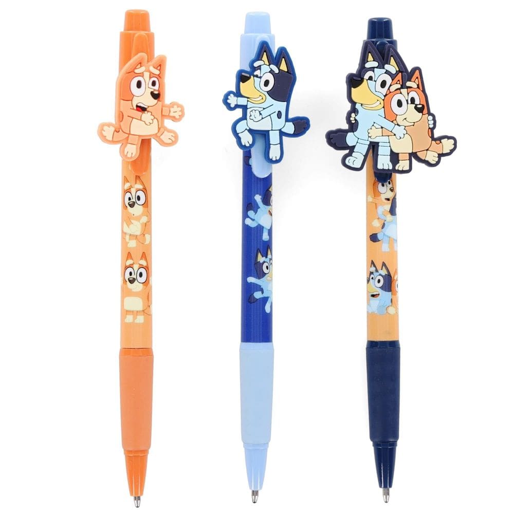 Caneta Innovative Designs Bluey e Bingo, pacote com 3 clipes de borracha