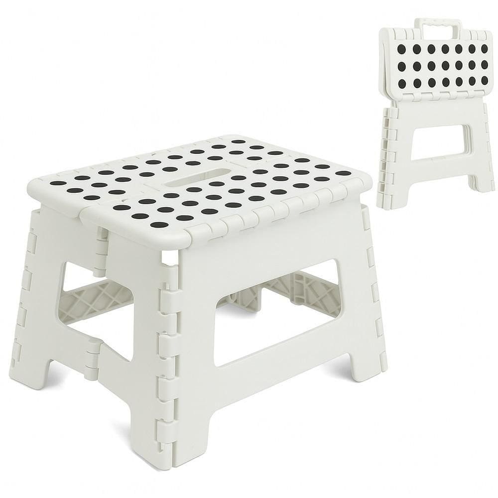 Banqueta Banquinho Portatil Multiuso Plastico Resistente Reforcado Compacto Casa Passeio Viagem Pedicure Clean Branco