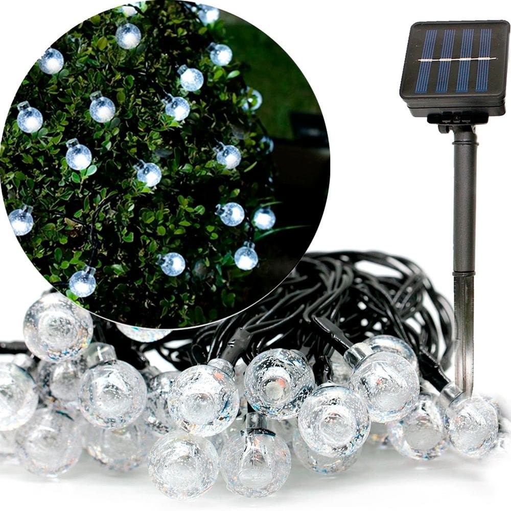 Pisca Cordão Bolinhas Solar Externo Jardim 20LEDs 5M Branco