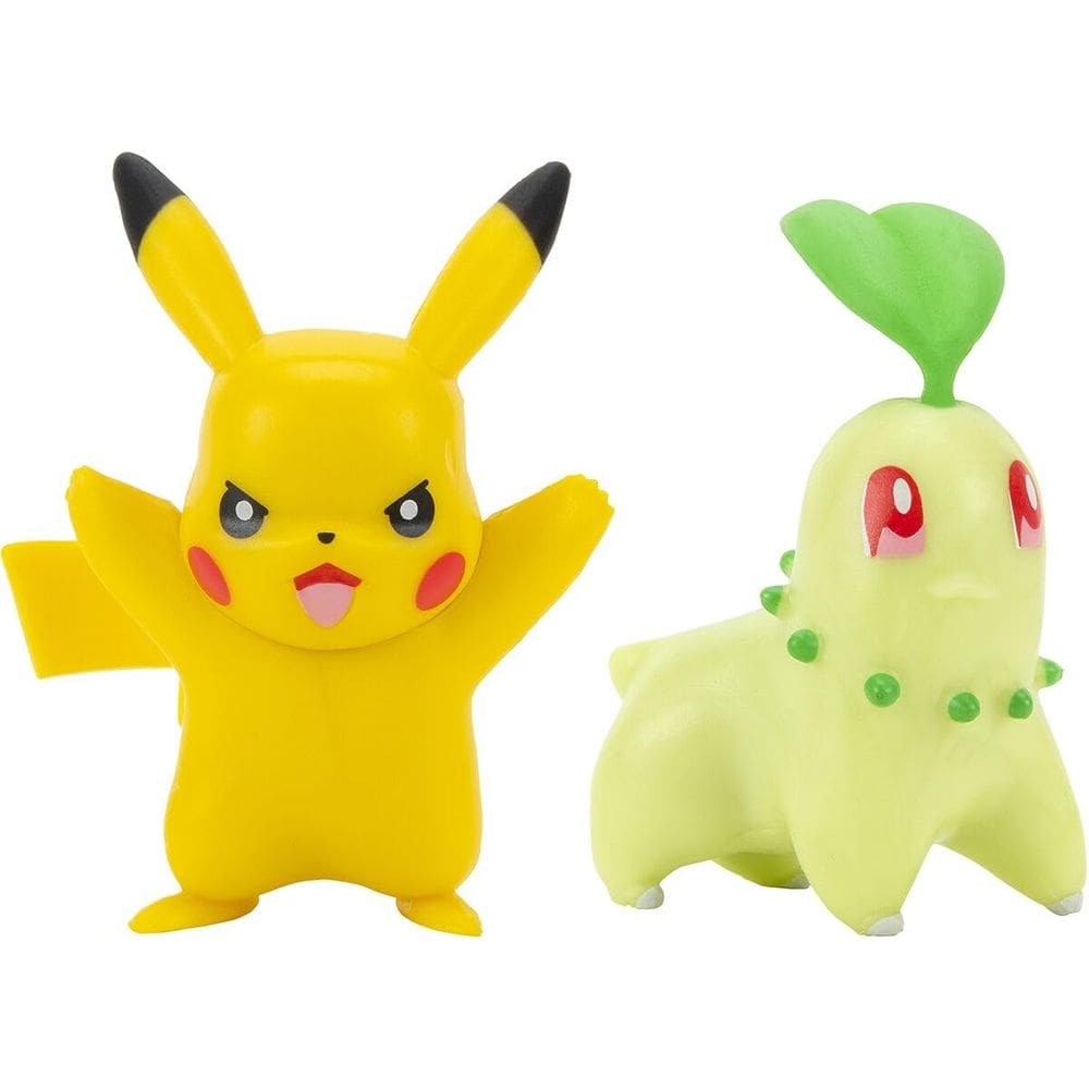 Pacote duplo de bonecos de batalha: Pokémon Chikorita e Pikachu