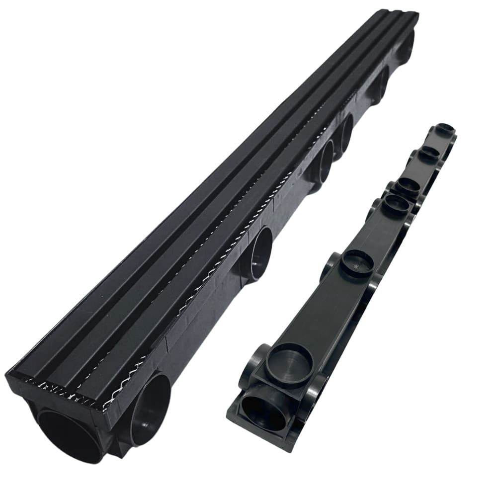Ralo Slim Trilho Preto Fosco 1 metro x 8cm Quintal Água da Chuva Coletor Multi Saídas 50mm (8cm x 98cm)