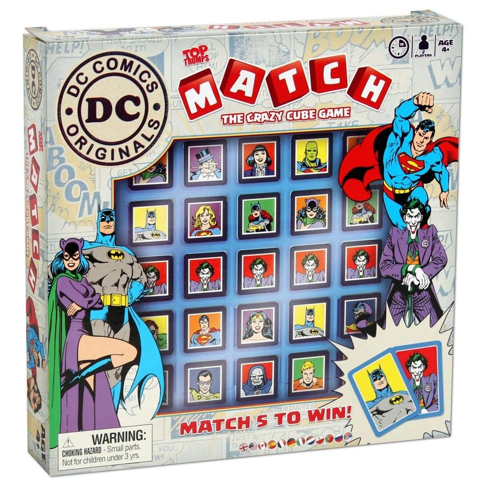 Jogo de tabuleiro DC Superheroes Top Trumps Match com 15 personagens