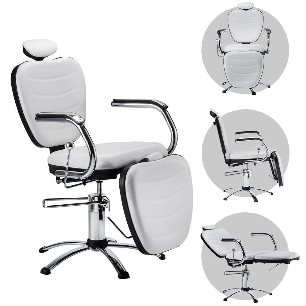 Cadeira de Cabeleireiro Hidráulica e Reclinável Dompel Top Make Branco/Preto