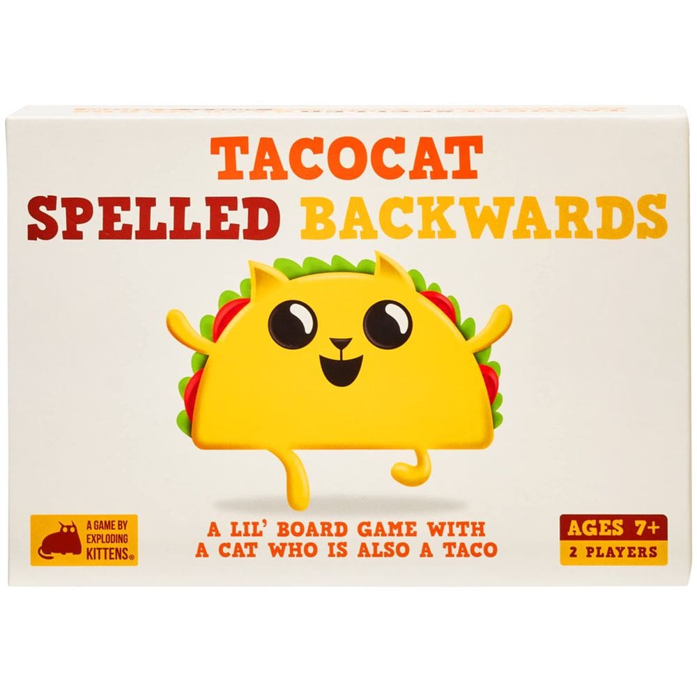 Jogo de tabuleiro Exploding Kittens Tacocat soletrado para trás 7+