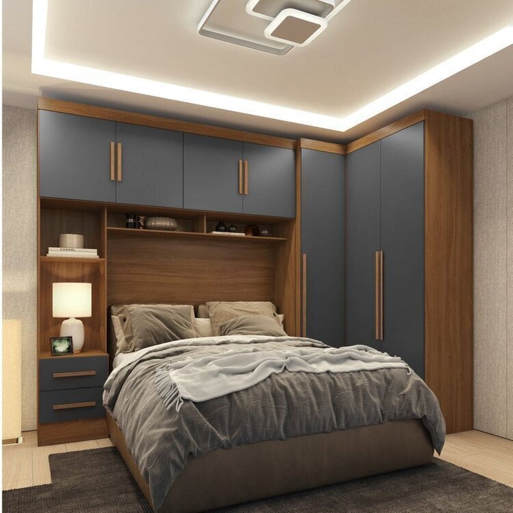 Guarda-roupa Modulado 3 Peças 3 Portas 3 Gavetas com Maleiro Smart Plus Cinamomo Cinza