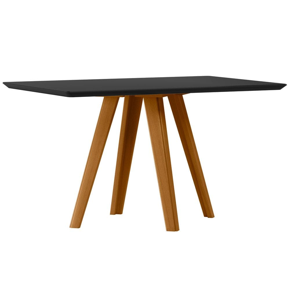 Mesa de Jantar para 4 Lugares 1,35 Tampo Mdf com Vidro Mariah Ypê/Preto - New Ceval