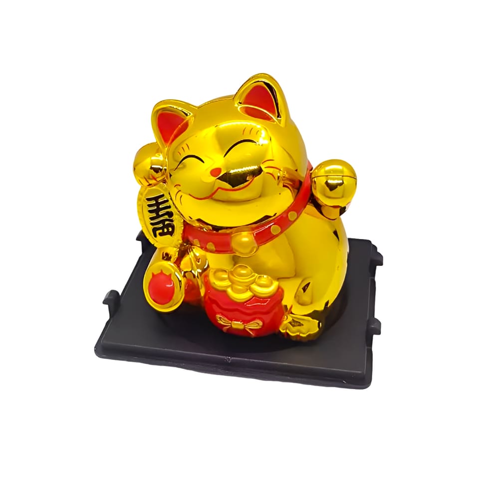 Gato da Sorte Maneki Neko Dourado Solar Decorativo 5cm