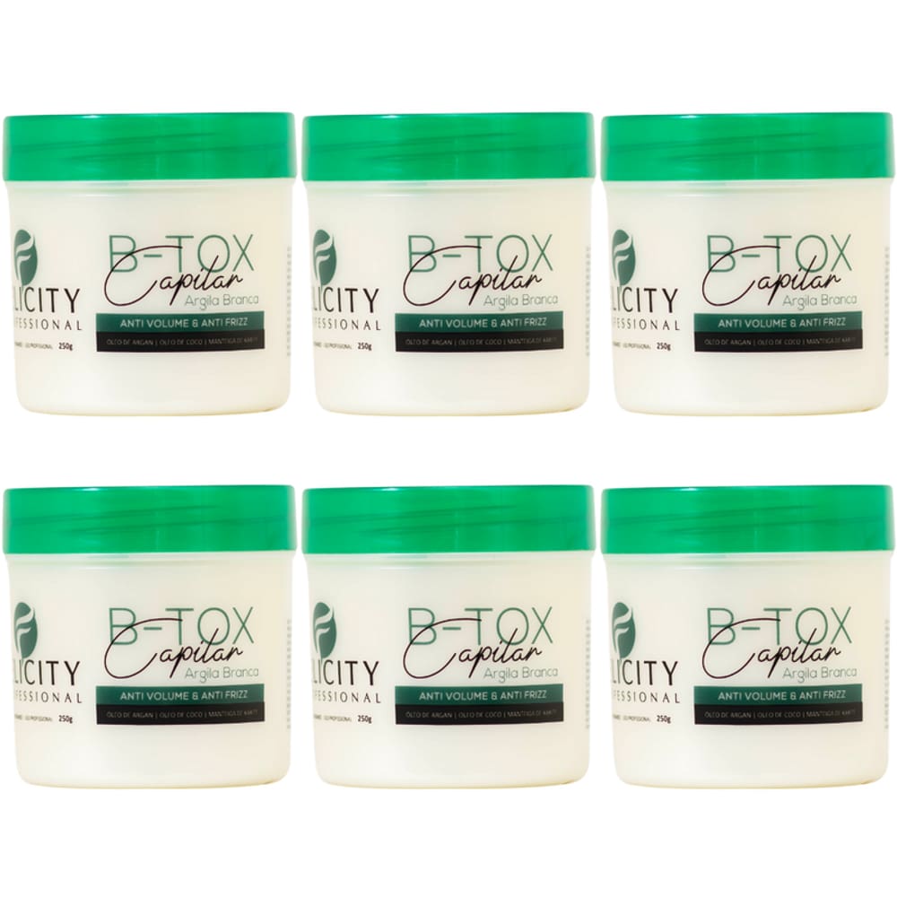 Kit C/6 B-Tox Capilar Argila Branca Orgânico Felicity 250gr