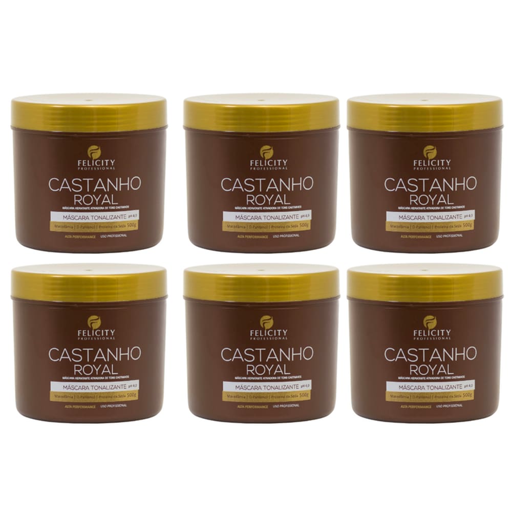 Kit Com 6 Mascara Tonalizante Castanho Royal Felicity 500gr