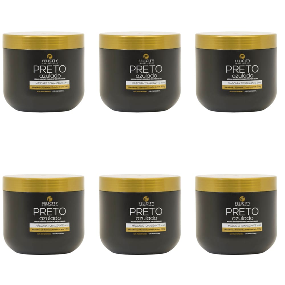 Kit Com 6 Mascara Tonalizante Preto Azulado Felicity 500Gr