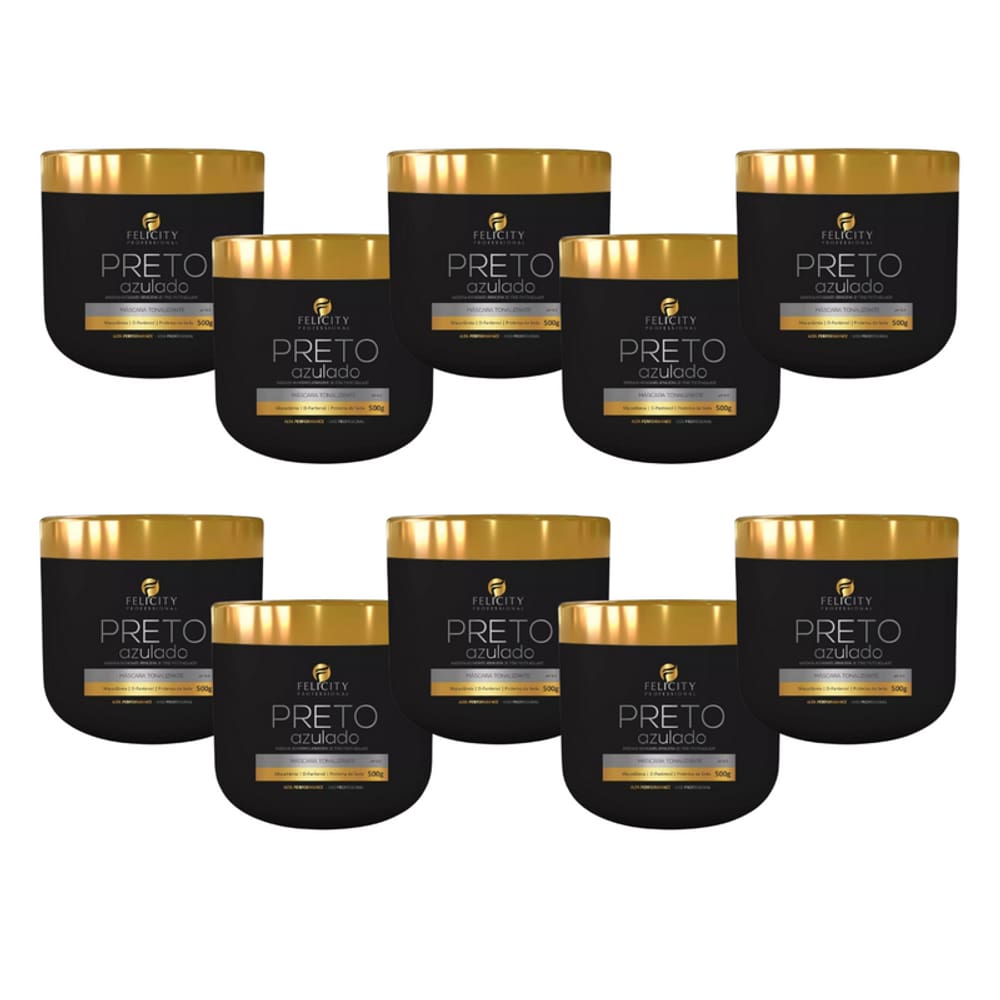 Kit Com 10 Mascara Tonalizante Preto Azulado Felicity 500G