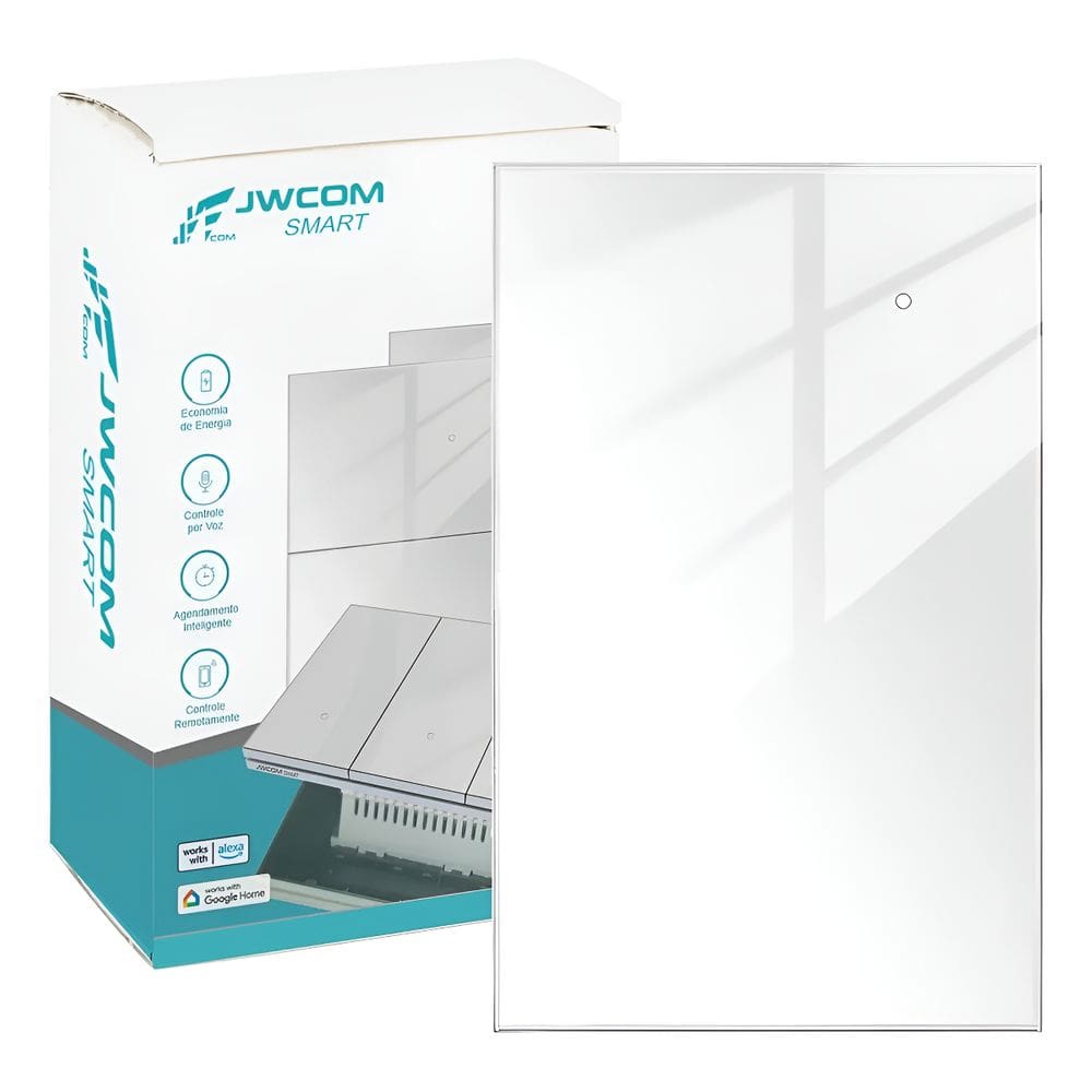 Interruptor Inteligente Tecla Física vidro 1 Botão Zigbee Branco jwcom SA-ZB217A-BR