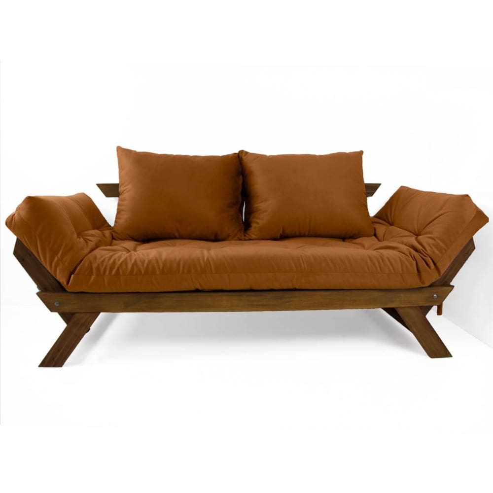 Sofá Japão Futon Caramelo Em Madeira Maciça Imbuia
