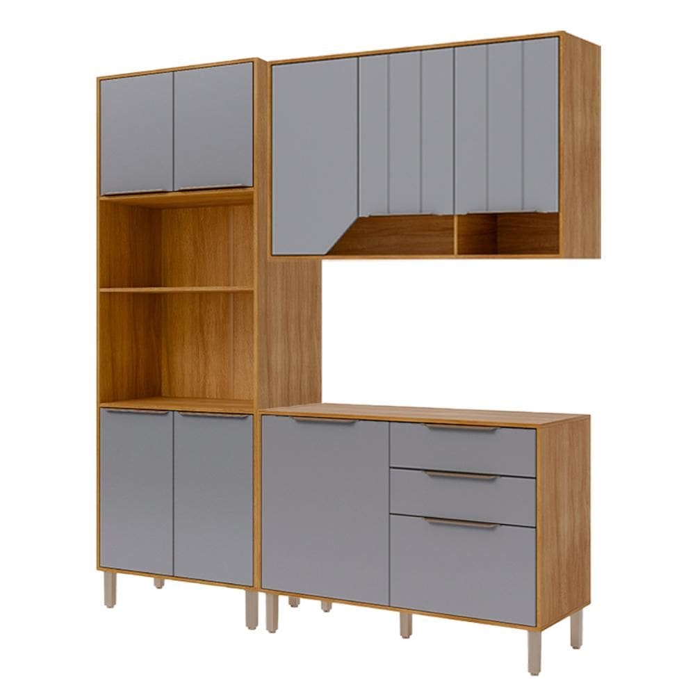 Armário de Cozinha Celeste com Torre Quente 190 cm 9 Portas