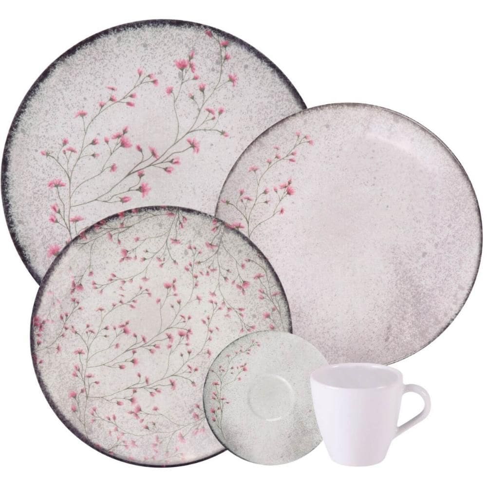 Aparelho de Jantar 20 Peças Tramontina Floralis Porcelana Floral Rosa 4 Pessoas