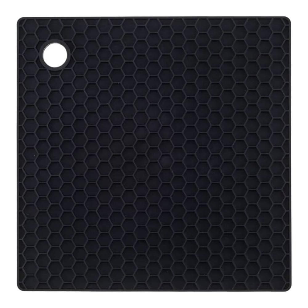 Descanso De Panela Quadrado Silicone Preto 18cm Antiderrapante Resistente ao Calor