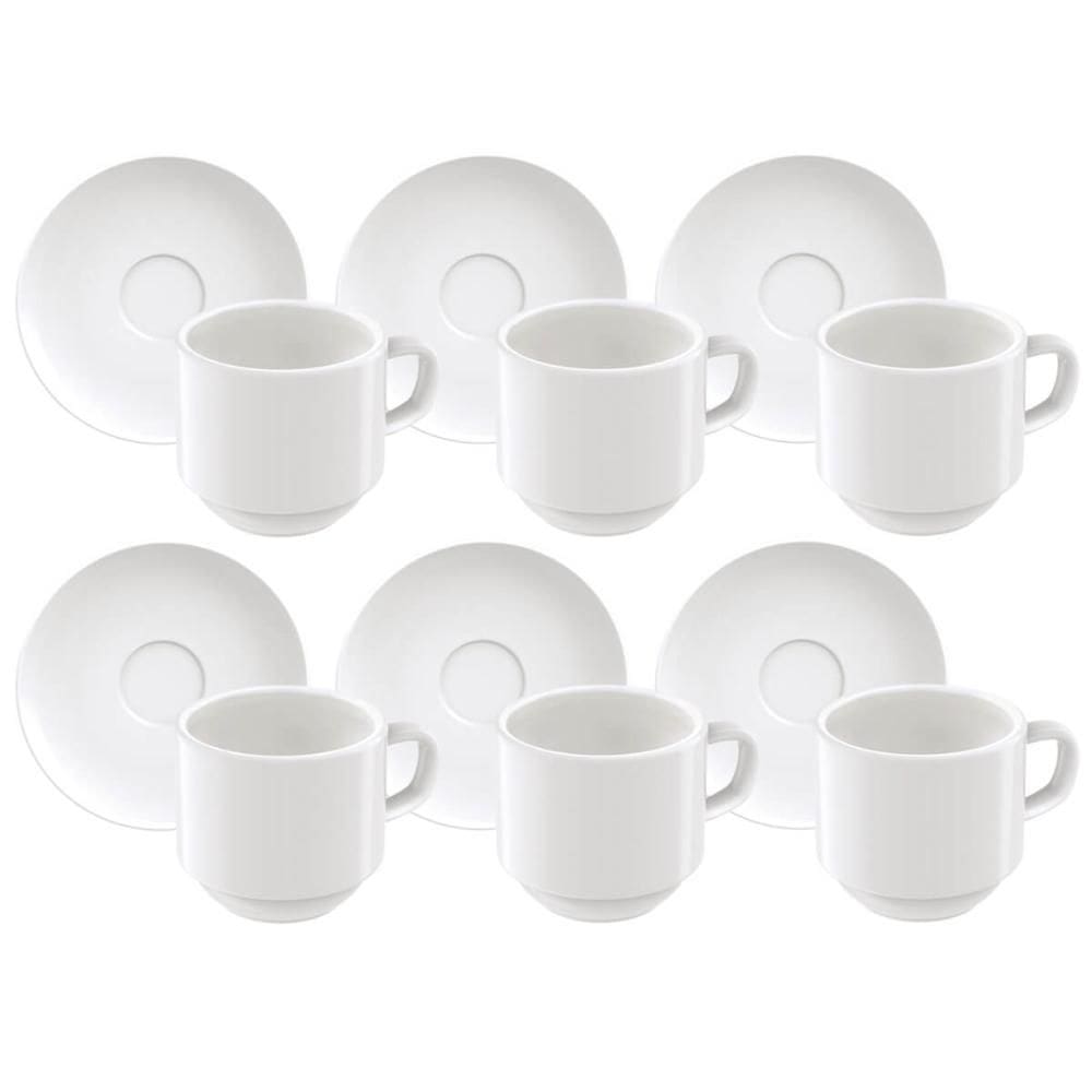 Conjunto Xícaras de Café com Pires em Porcelana 100ml Tramontina 12 Peças