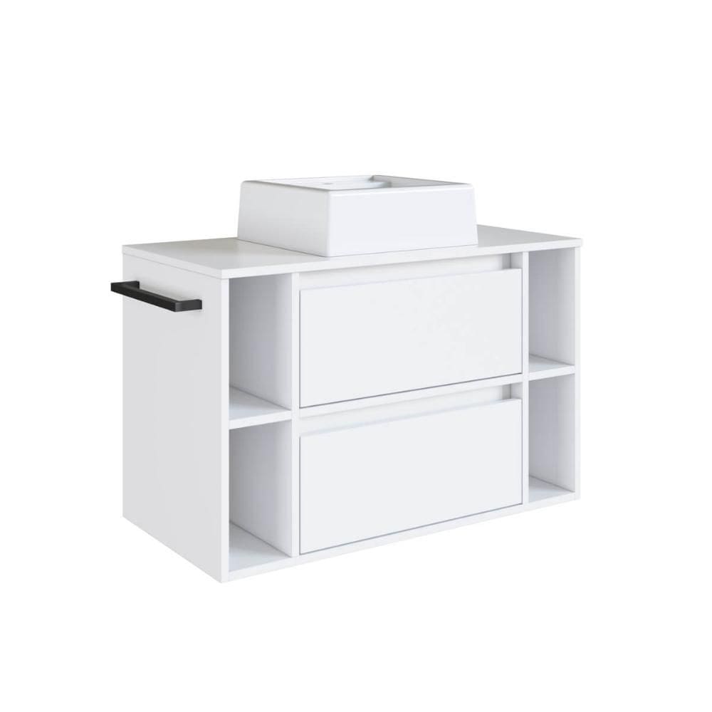 Gabinete de Banheiro Suspenso 80cm com Cuba Branco 4 Nichos 1 Toalheiro 2 Gavetas