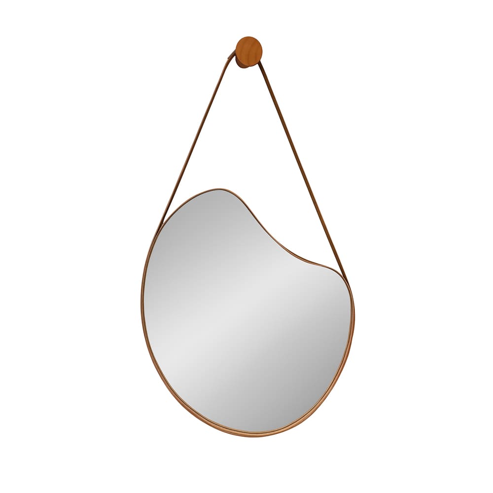 Espelho 50X40 Alça Couro Organico Moderno Parede Terracota