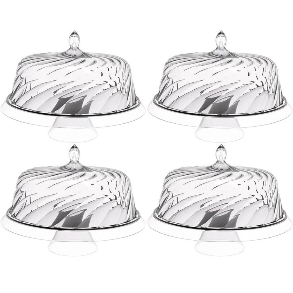 4 Boleiras com Cúpula e Pé 34cm Glassy Transparente Porta Bolo Tortas Doces Crippa