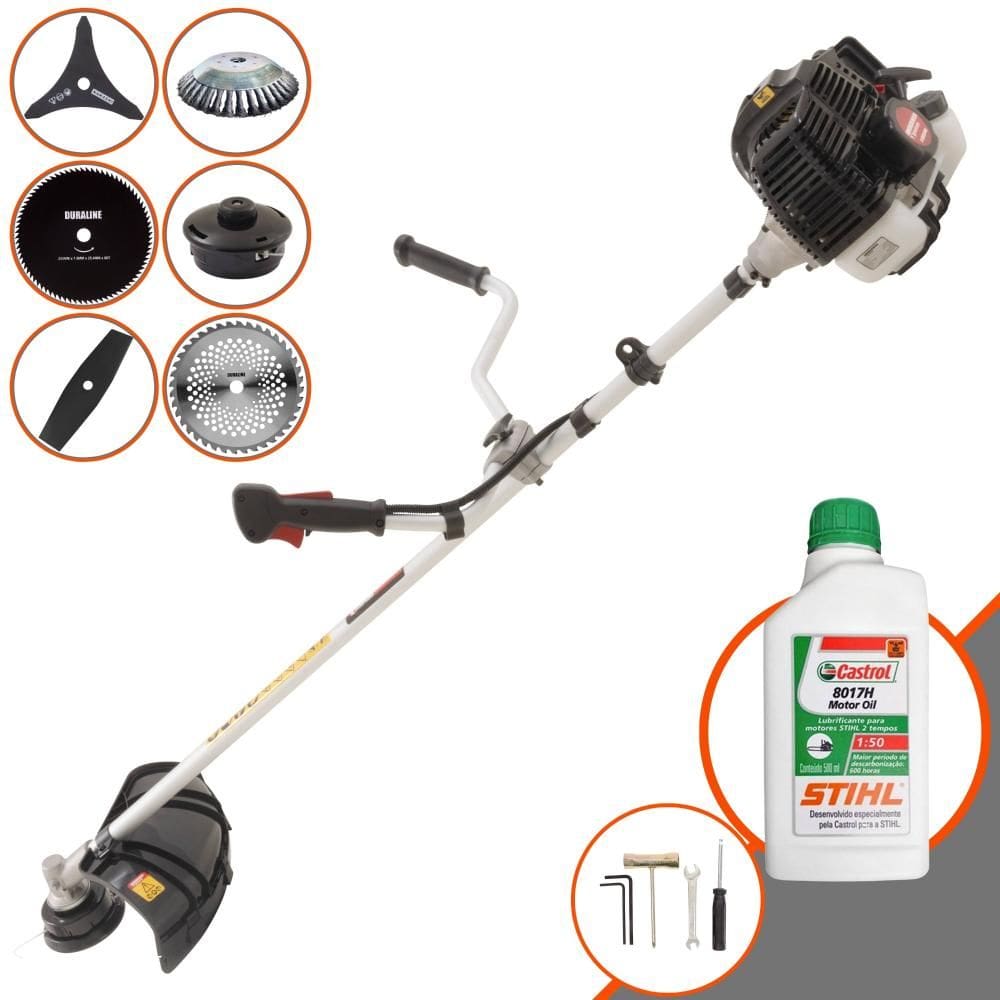 Máquina de Cortar Grama Multifuncional Kawashima KW52LE À Gasolina 52cc 2,5HP de Potência 10.000rpm 2T Roçadeira Completa 6 Em 1 + ÓLEO STIHL 8017