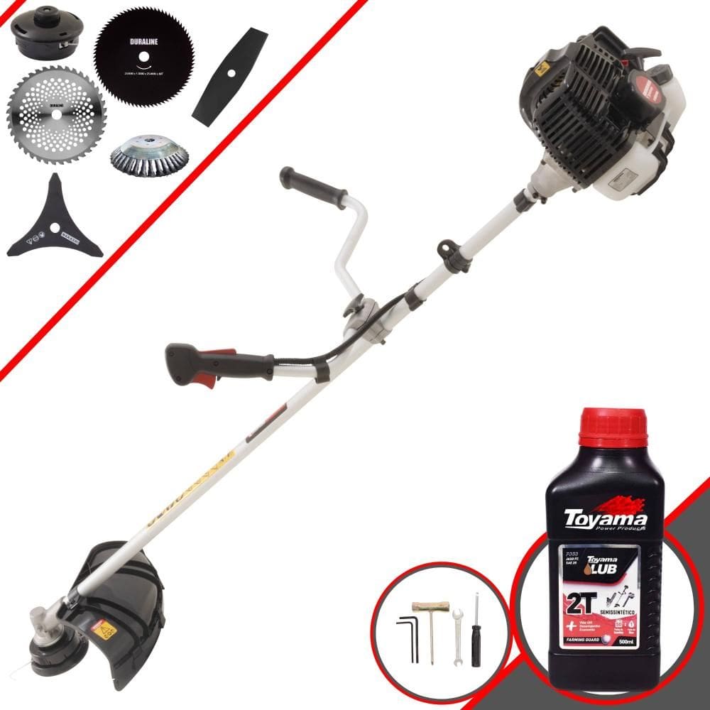 Cortador de Grama Profissional À Gasolina Kawashima KW52LE 52cc 2,5HP 10.000rpm Roçadeira Multifuncional Com 6 Opções de Cortes + ÓLEO TOYAMA 2T
