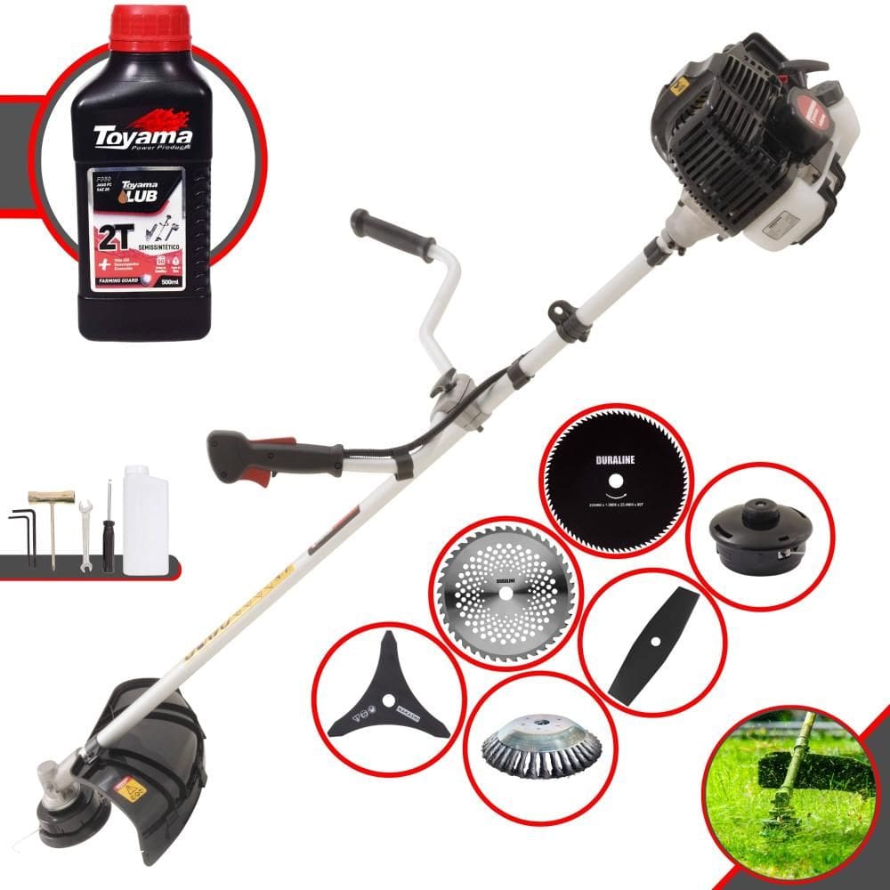Podador de Grama Multifuncional Kawashima KW52-LE À Gasolina 52cc 2,5HP de Potência 10.000rpm Motor 2T Roçadeira Completa 6 Em 1 + ÓLEO TOYAMA FG50