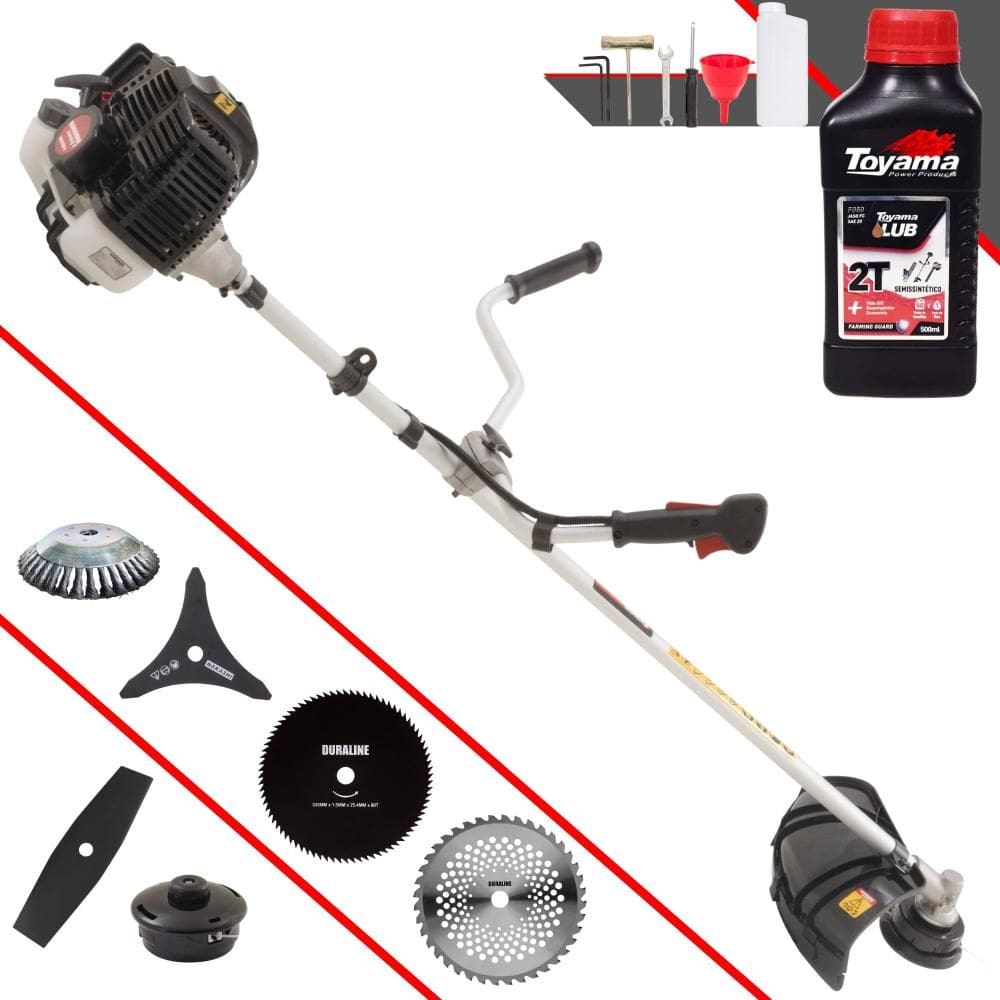 Roçadeira Kawashima KW52-LE À Gasolina 52cc 2,5HP Completa Com 6 Opções de Cortes, Carretel + Kit 4 Facas + Escova de Aço Circular + ÓLEO TOYAMA 2T