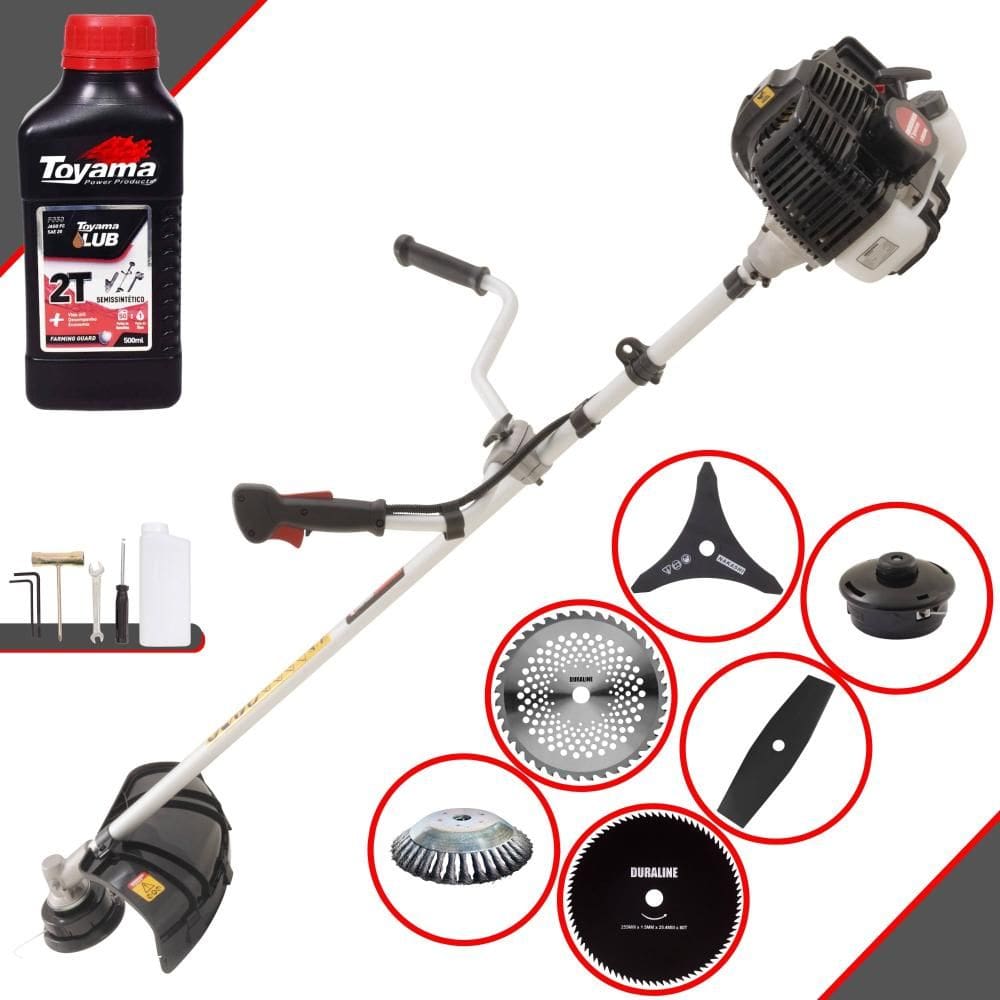 Roçadeira Cortador de Grama À Gasolina Kawashima KW52-LE 52cc 2,5HP 10.000rpm Completo Com Kit 4 Lâminas + Carretel + Escova de Aço + ÓLEO TOYAMA 2T