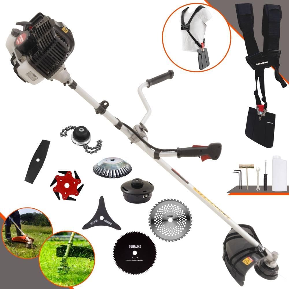 Podador de Grama Kawashima KW52LE 52cc 2T 2,5HP Com Carretel + Facas 2 Pontas, 3 Pontas, 6 Pontas, 40 Dentes, 80 Dentes, Trimmer e Escova de Aço