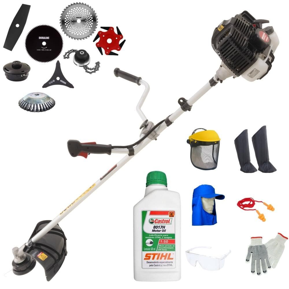 Roçadeira KW52-LE Kawashima 52cc Com Carretel + Facas 2 Pontas, 3 Pontas, 6 Pontas, 40 Dentes, 80 Dentes, Trimmer e Escova de Aço + EPI + ÓLEO STIHL