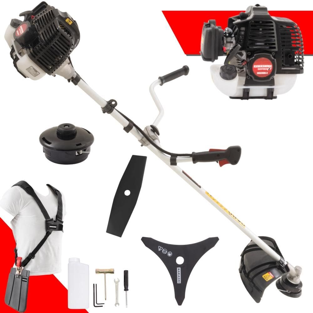 Máquina de Cortar Grama À Gasolina Kawashima KW52LE 2T 52cc 2,5HP de Alta Performance Completa Com Carretel Nylon + Lâmina 2 Pontas + Lâmina 3 Pontas